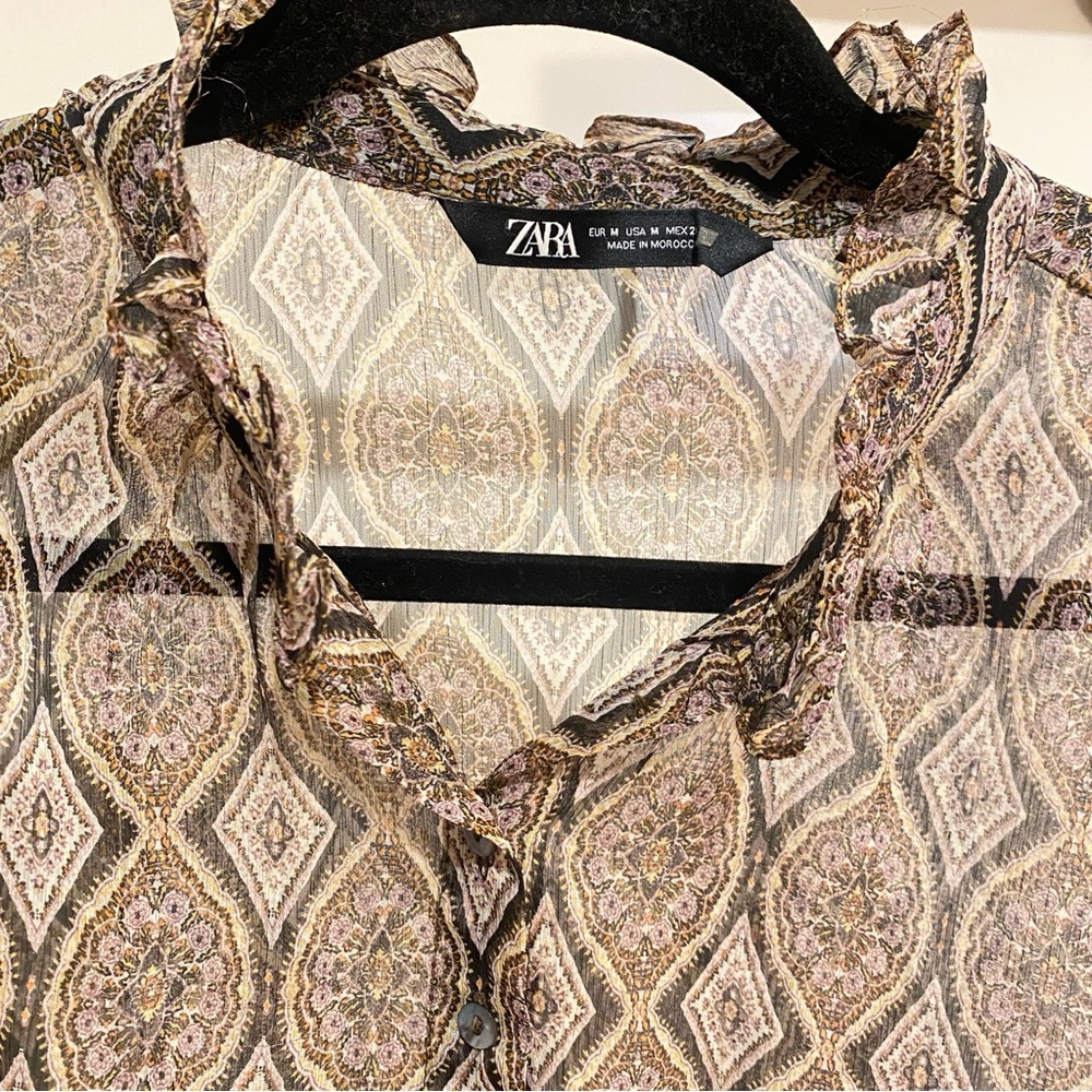 ZARA - Bohemian Sheer Paisley Flowy Blouse - size M - Picture 3 of 12